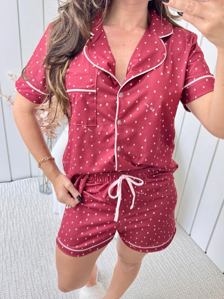 Pijama Feminino Americano Curto Coração