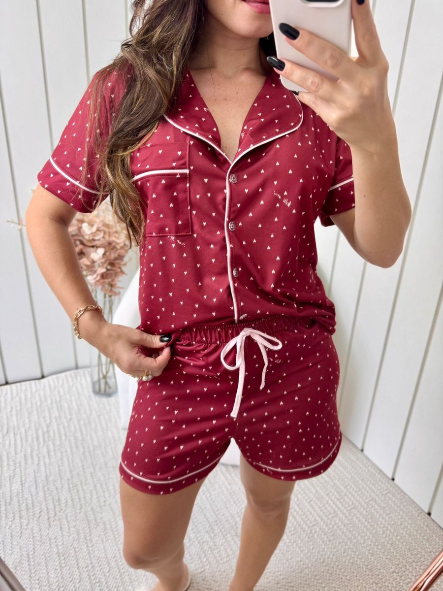 Pijama Feminino Americano Curto Coração