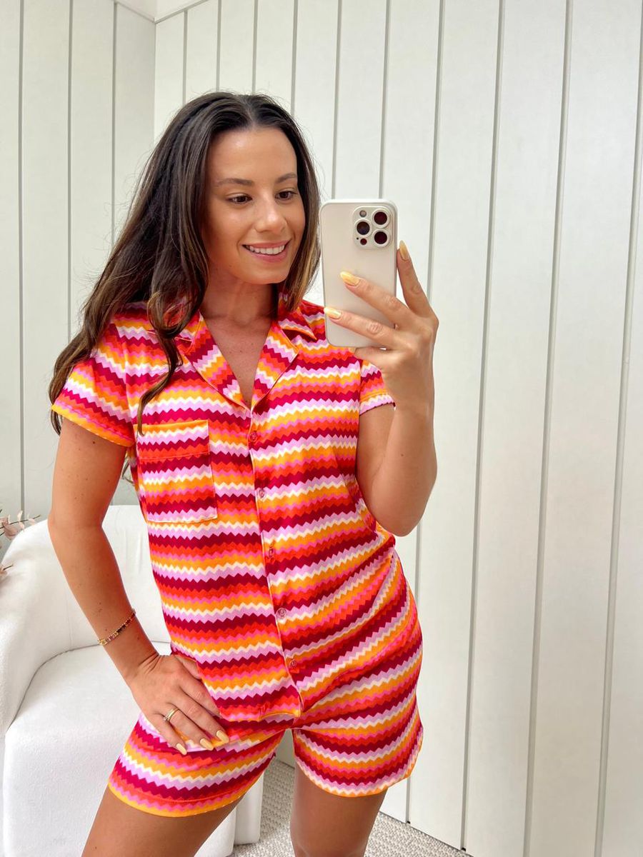 Pijama Feminino Americano Curto Colorido