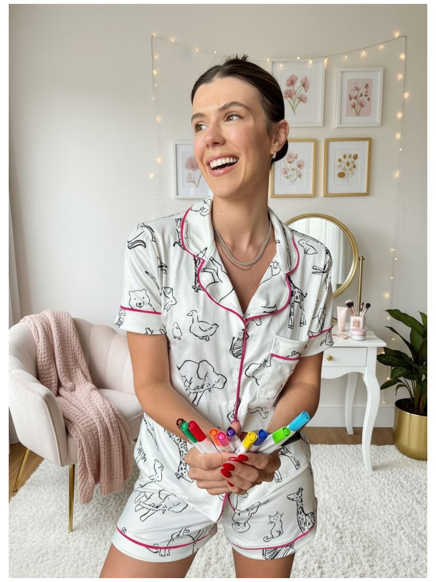 Pijama Feminino Americano Curto Para Colorir 1