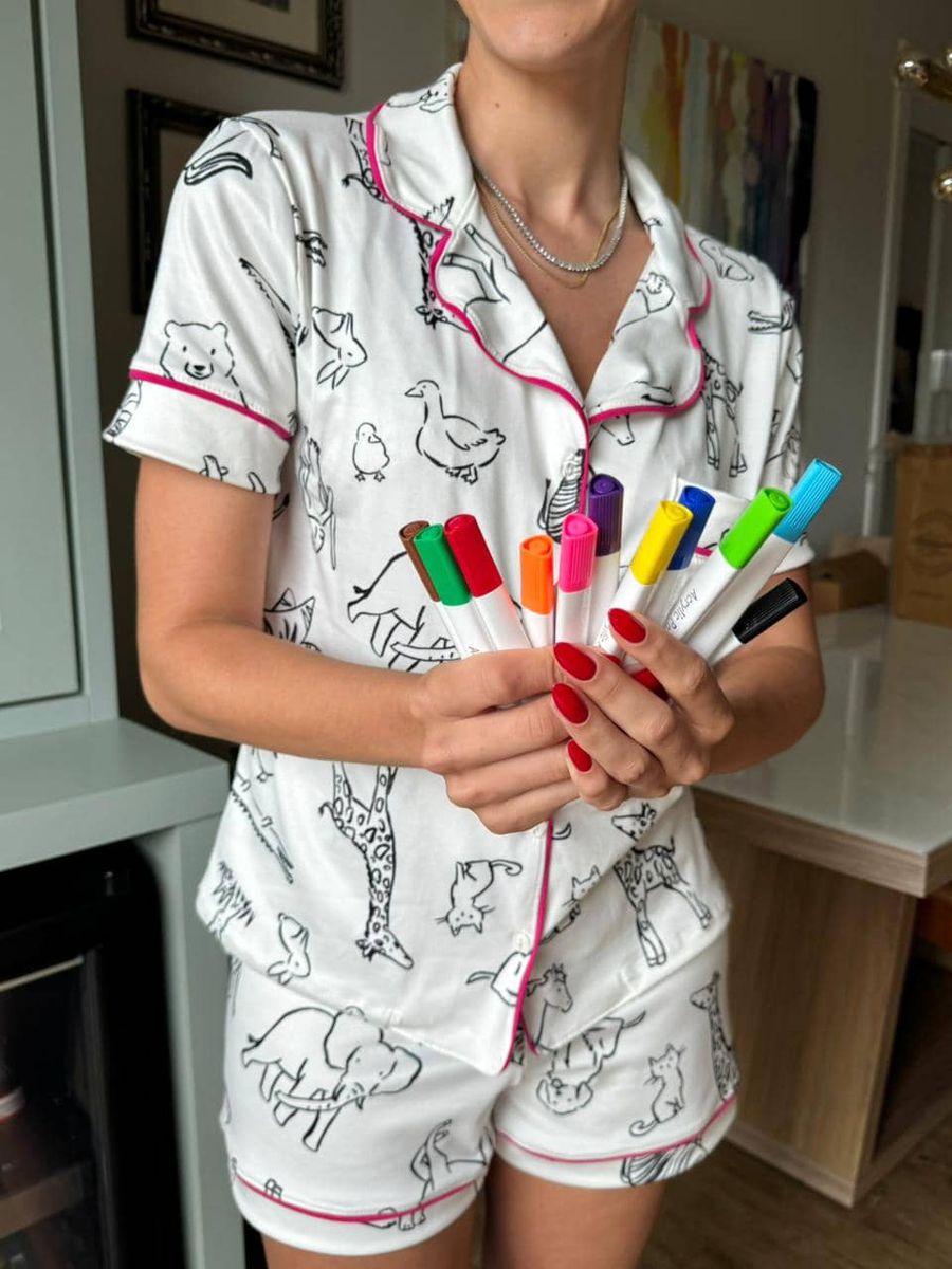 Pijama Feminino Americano Curto Para Colorir 3
