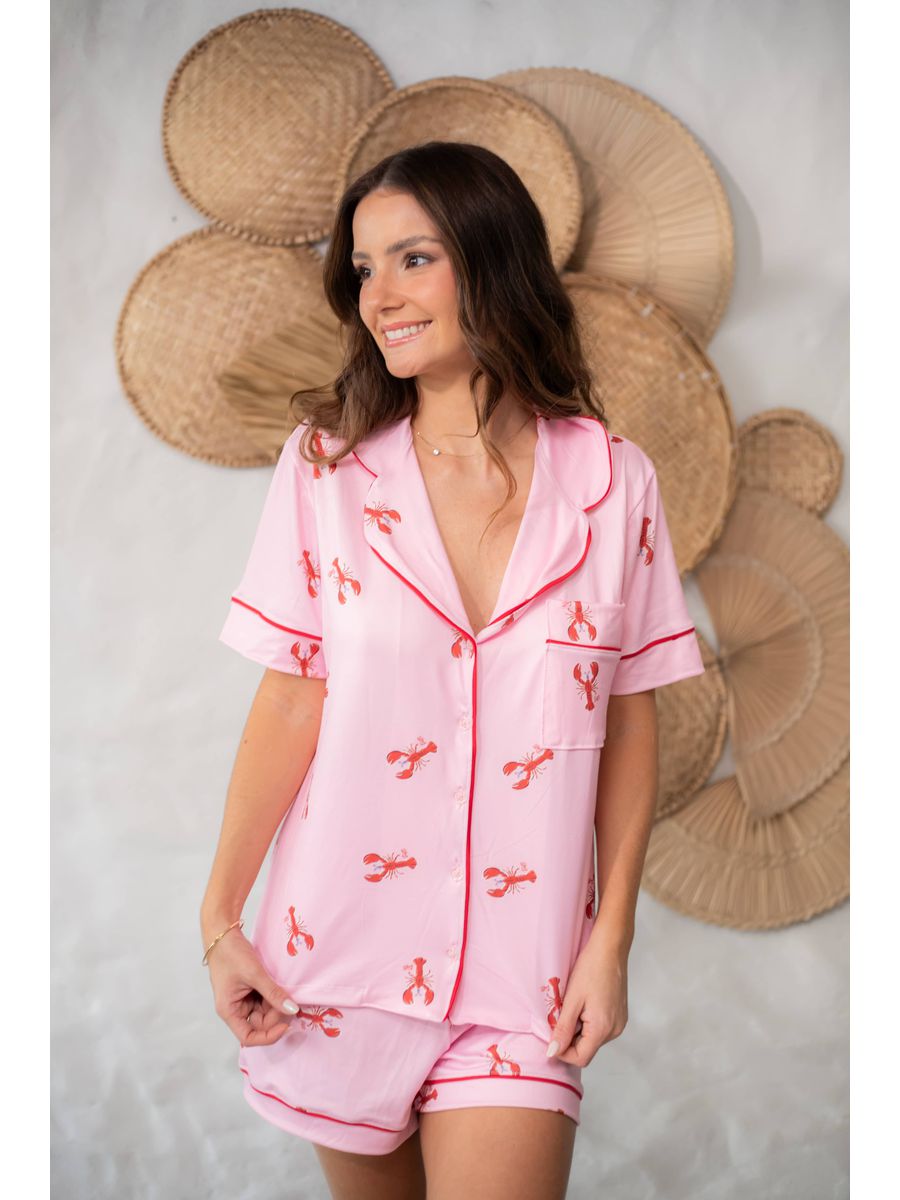 Pijama Feminino Americano Curto Lagosta Rosa
