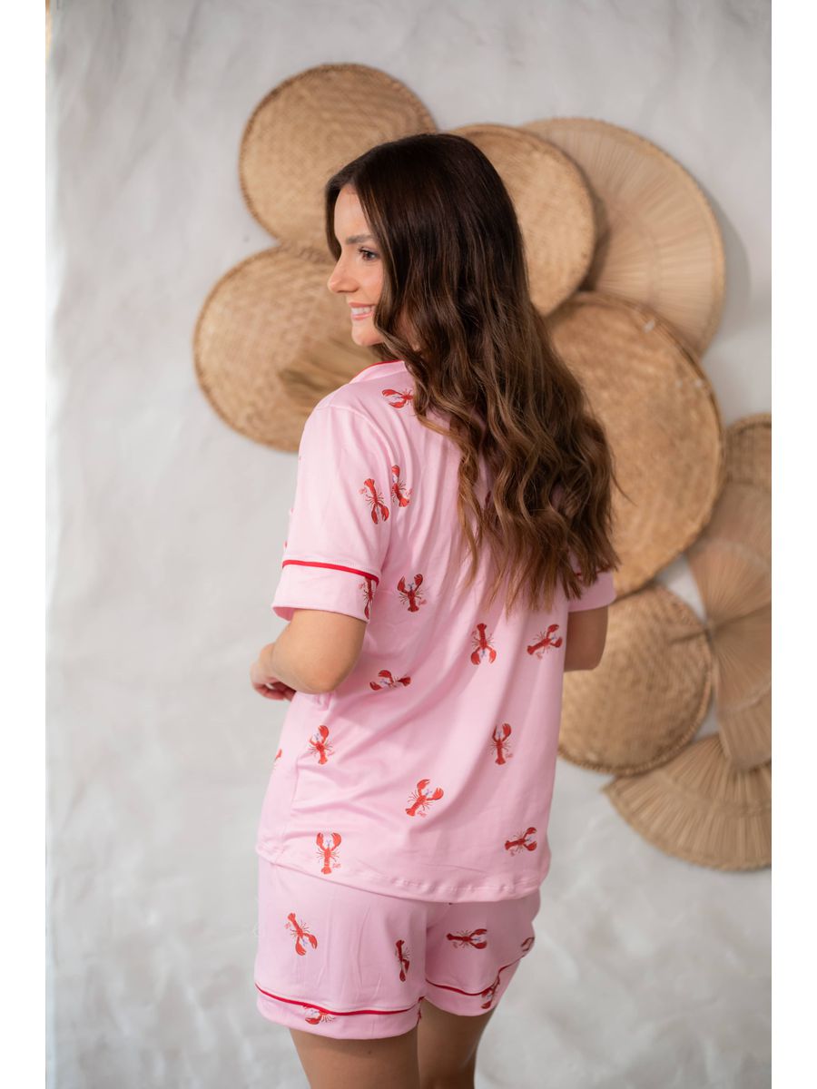 Pijama Feminino Americano Curto Lagosta Rosa