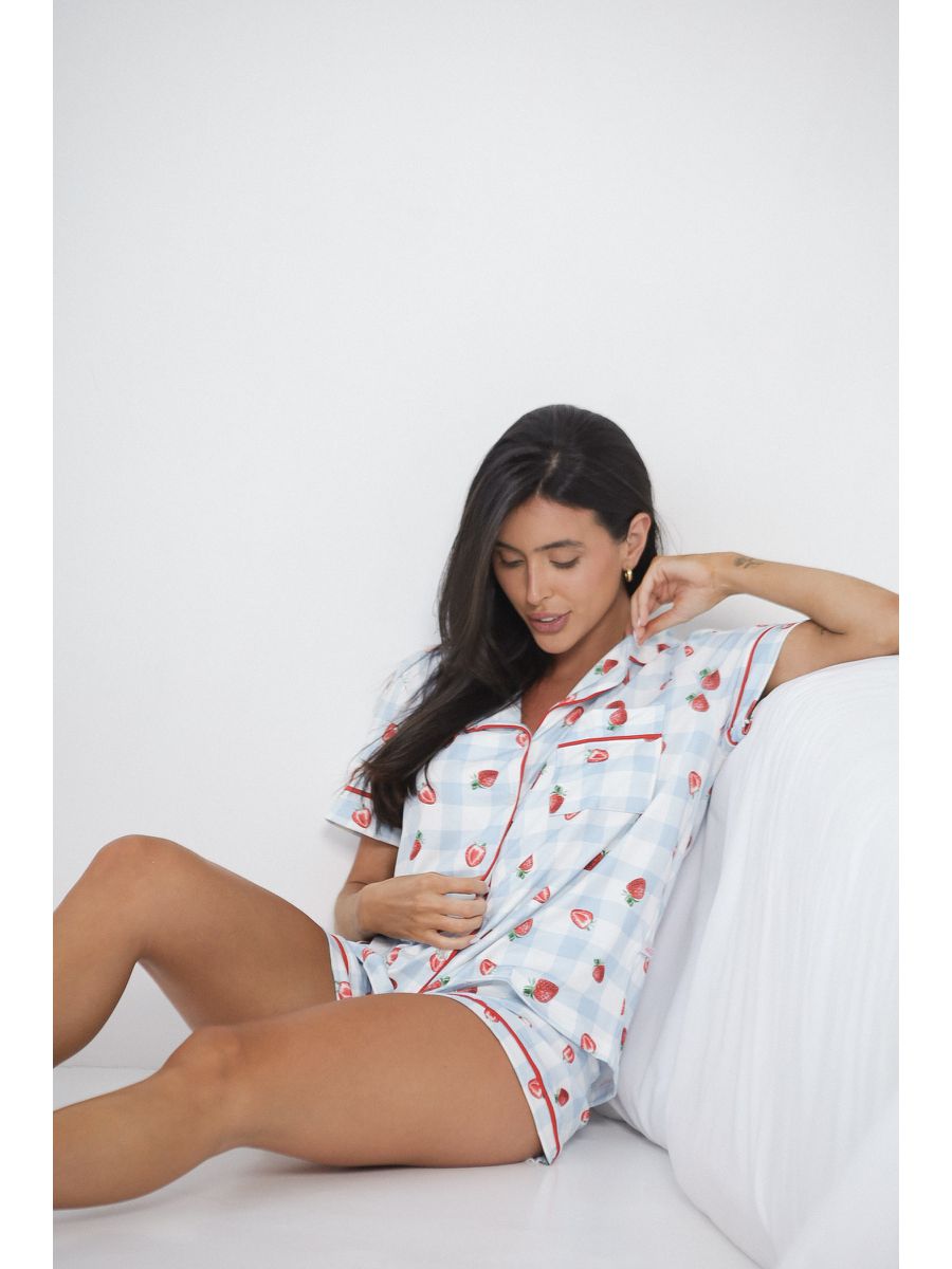 Pijama Feminino Americano Curto Morangos