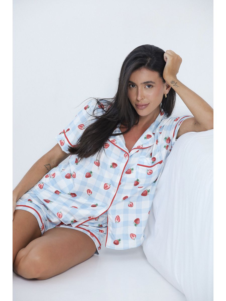 Pijama Feminino Americano Curto Morangos