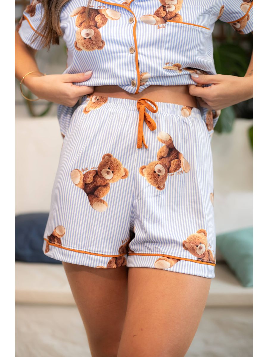 Pijama Feminino Americano Curto Agda New Bear Ursos