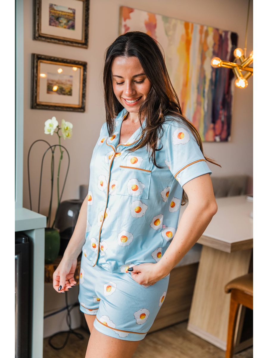 Pijama Feminino Americano Curto Ovos