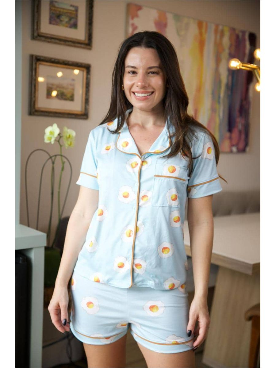 Pijama Feminino Americano Curto Ovos