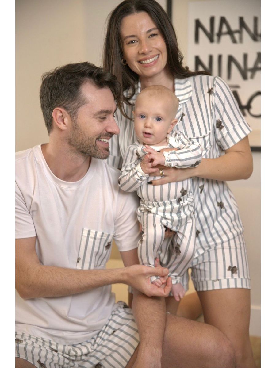 Pijama Feminino Americano Curto Ursos Cinza 