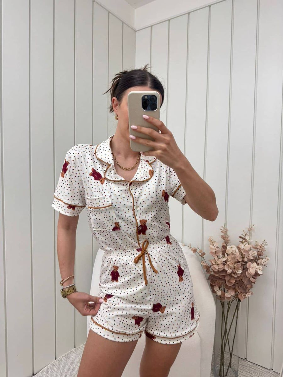 Pijama Feminino Americano Curto Ursos Colorido