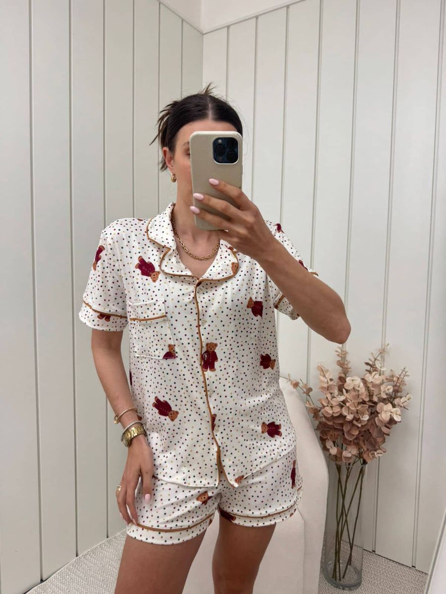 Pijama Feminino Americano Curto Ursos Colorido