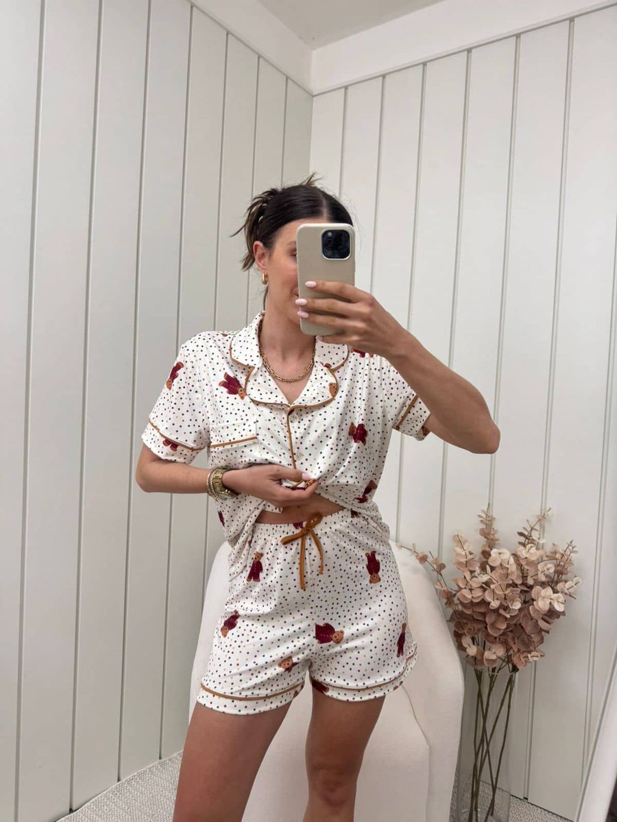 Pijama Feminino Americano Curto Ursos Colorido