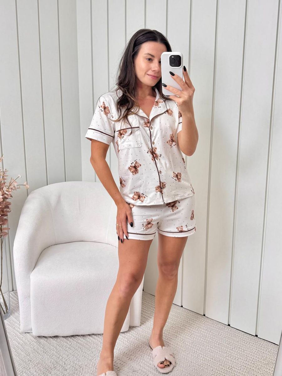 Pijama Feminino Americano Curto Ursos Poás