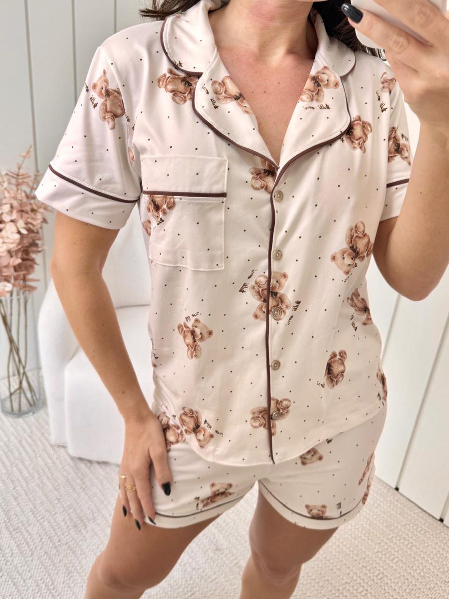 Pijama Feminino Americano Curto Ursos Poás