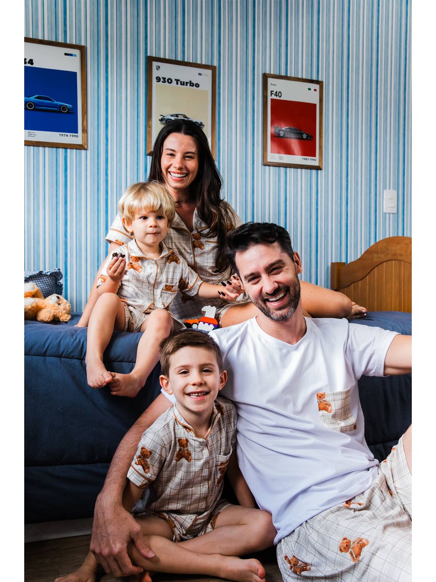 Pijama Feminino Americano Curto Ursos Xadrez