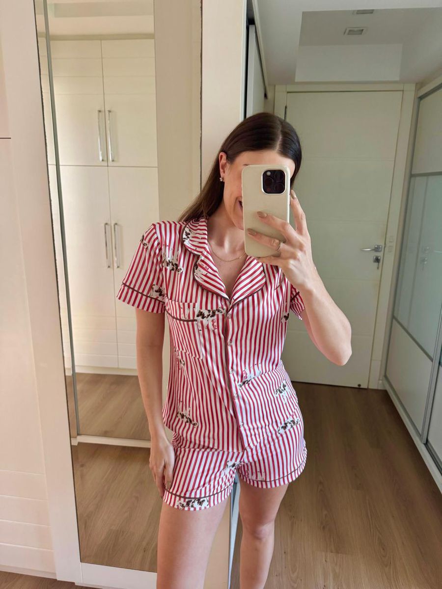 Pijama Feminino Americano Curto Listrado Vaca