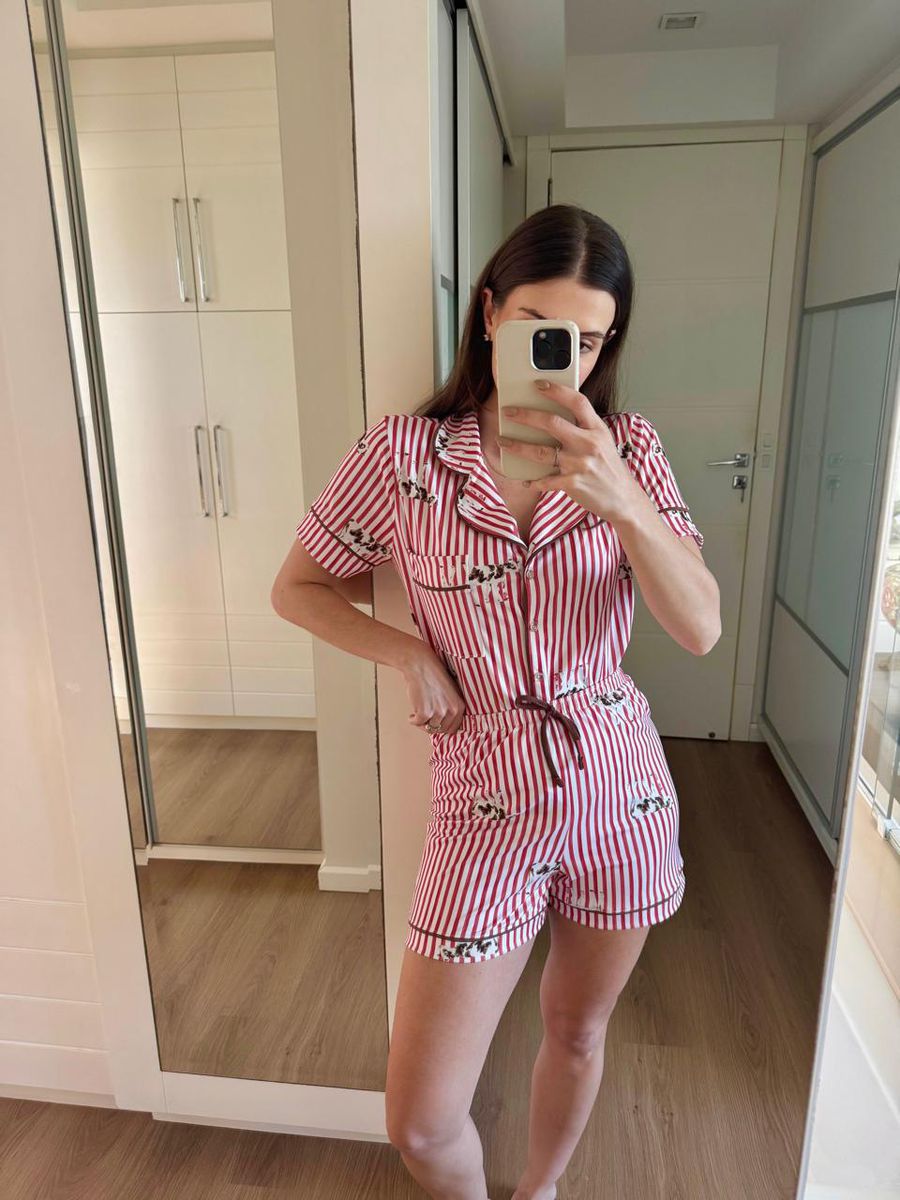 Pijama Feminino Americano Curto Listrado Vaca