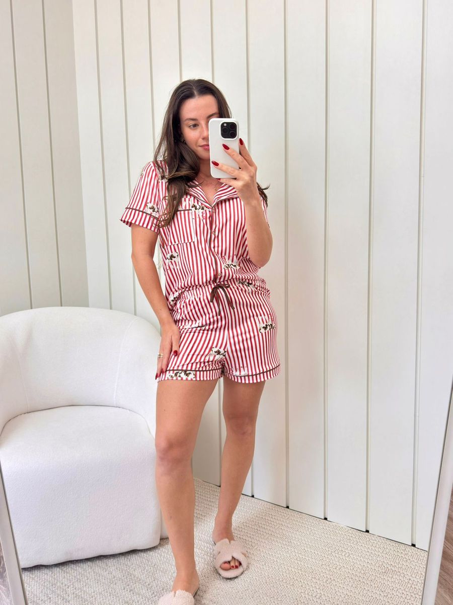 Pijama Feminino Americano Curto Listrado Vacas