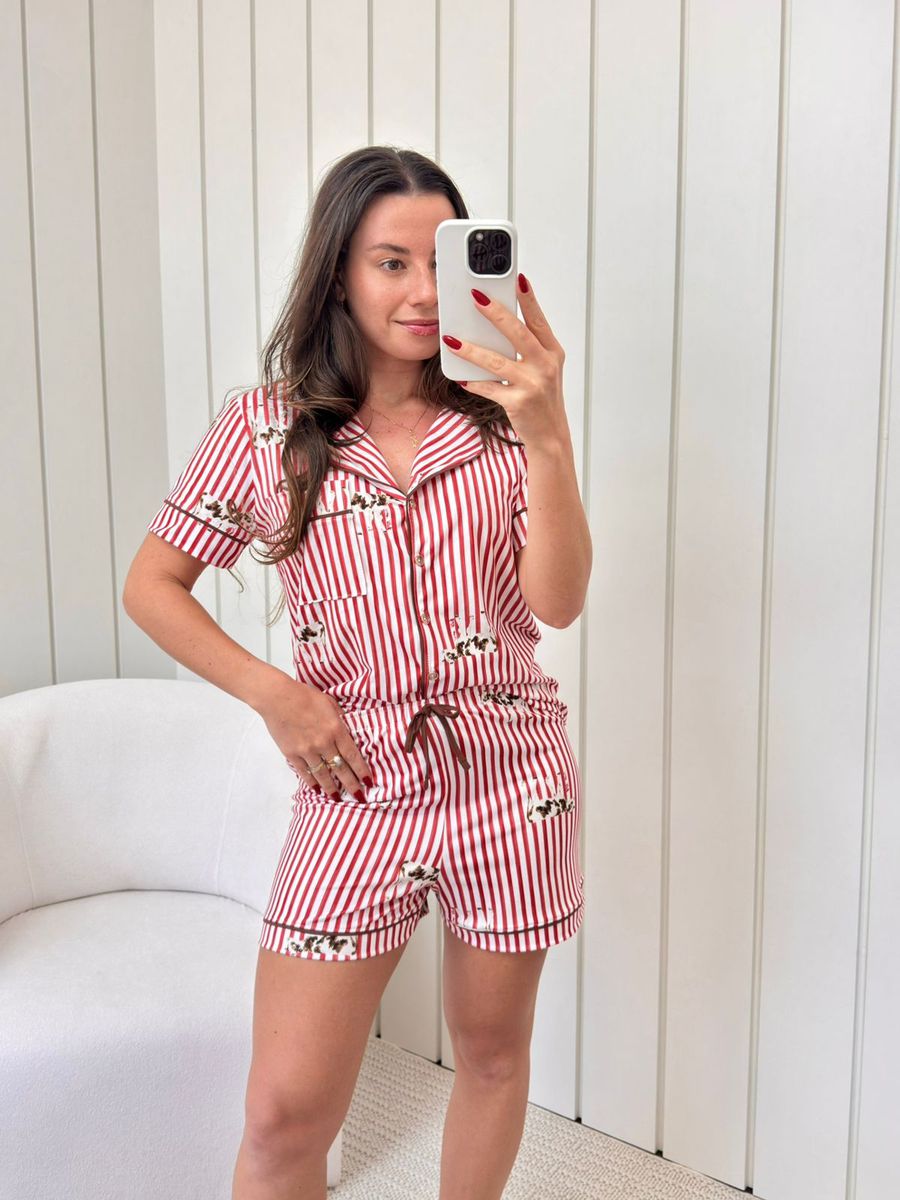 Pijama Feminino Americano Curto Listrado Vacas