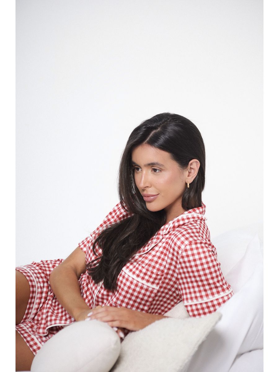 Pijama Feminino Americano Curto Vichy Vermelho