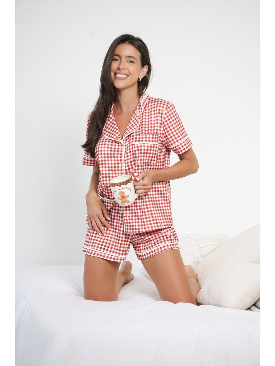 Pijama Feminino Americano Curto Vichy Vermelho