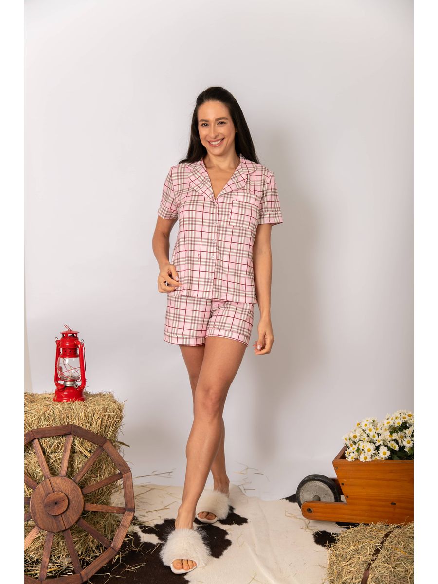Pijama Feminino Americano Curto Xadrez