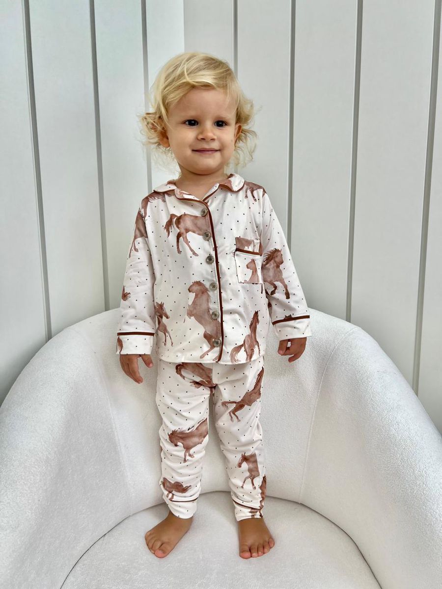 Pijama Infantil Unissex Americano Longo Cavalos