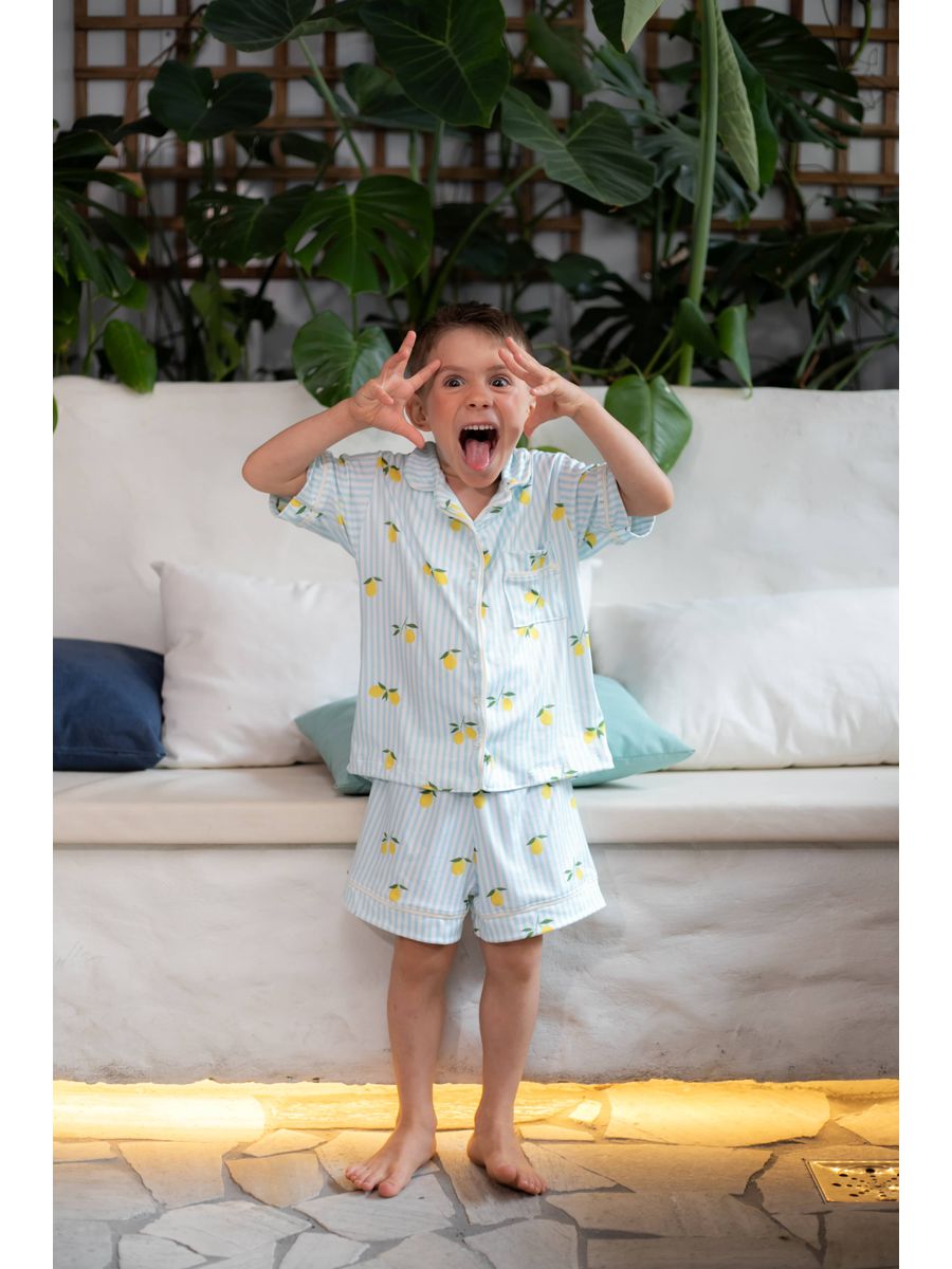 Pijama Americano Curto Infantil Listrado Limão