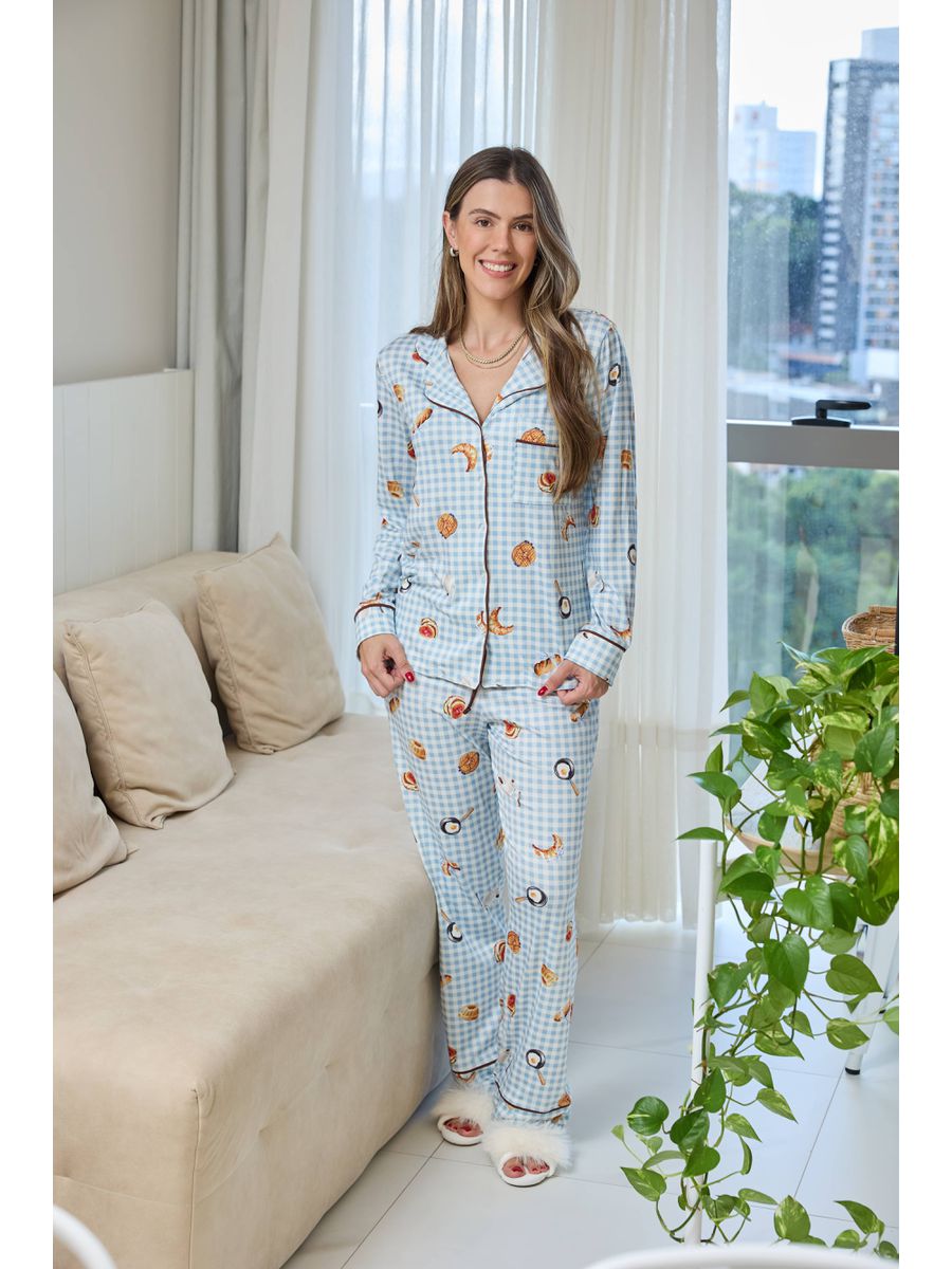 Pijama Feminino Americano Longo Café da Manhã 1