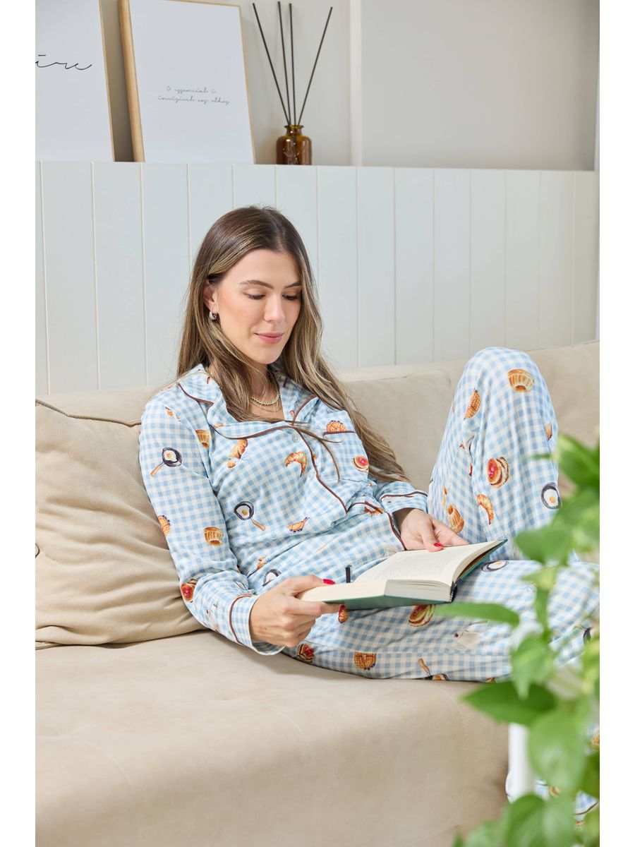 Pijama Feminino Americano Longo Café da Manhã 5