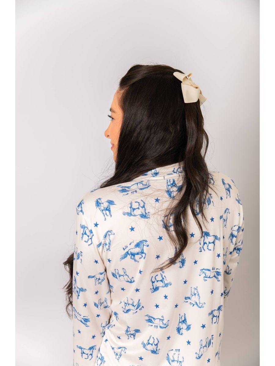 Pijama Feminino Americano Longo Cavalos Estrelas