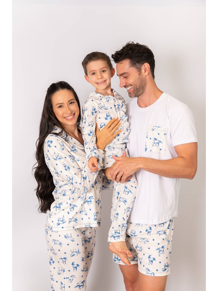Pijama Feminino Americano Longo Cavalos Estrelas