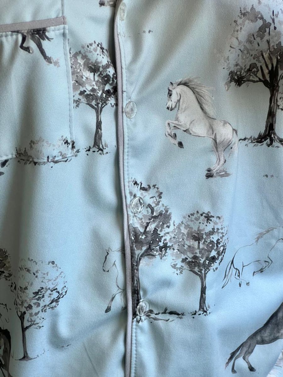 Pijama Feminino Americano Longo Cavalos Vintage