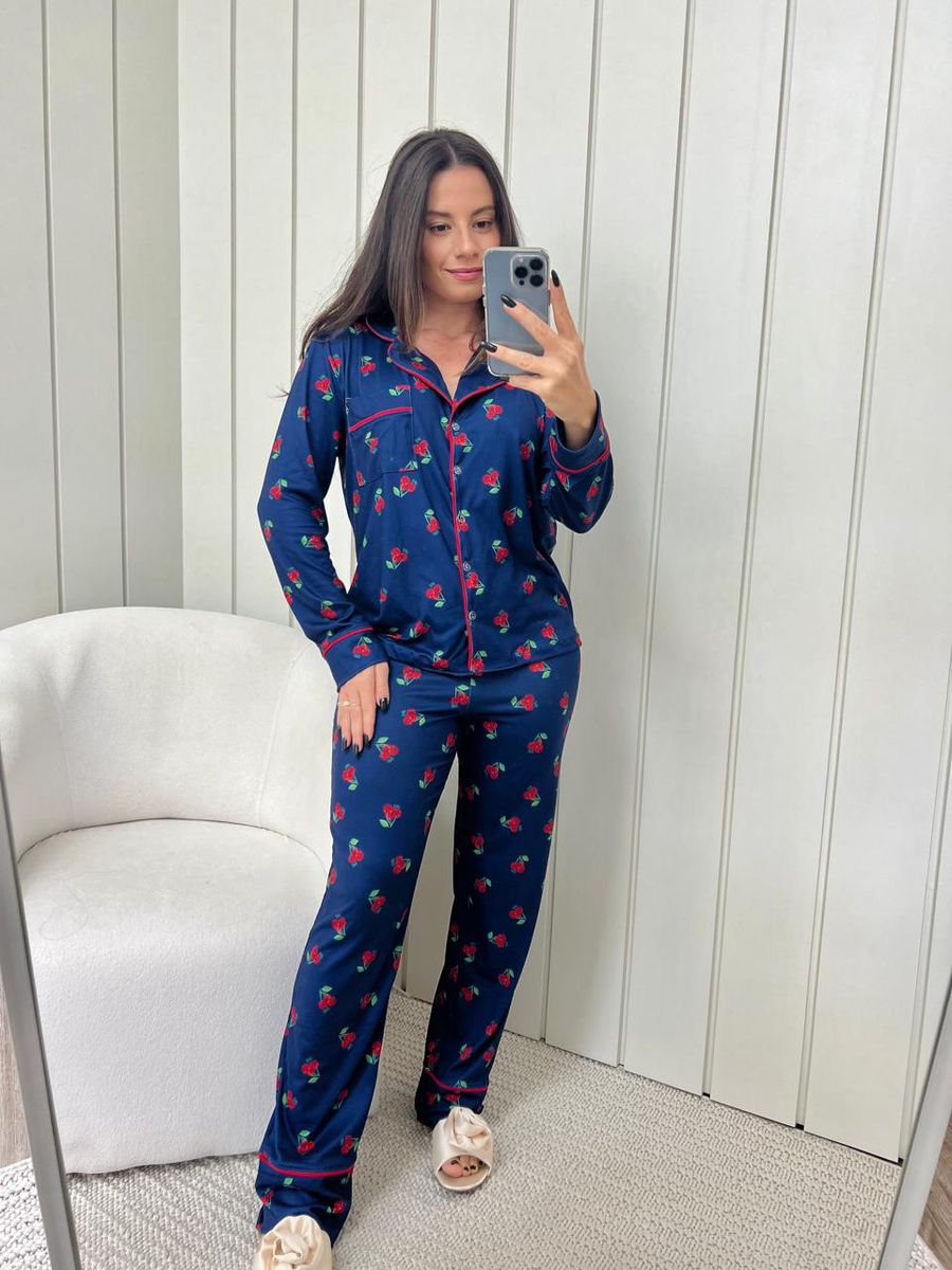 Pijama Feminino Americano Longo Cereja