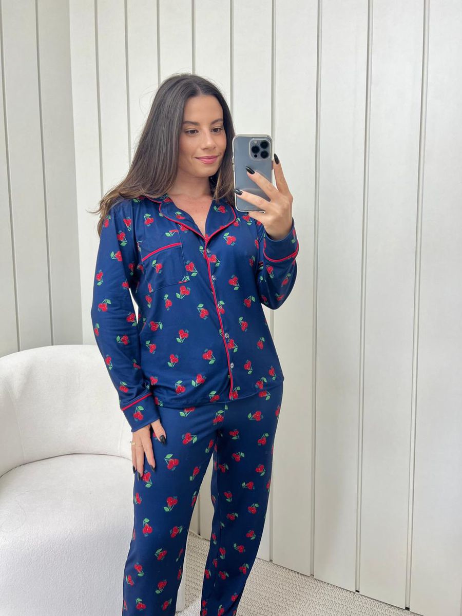 Pijama Feminino Americano Longo Cereja