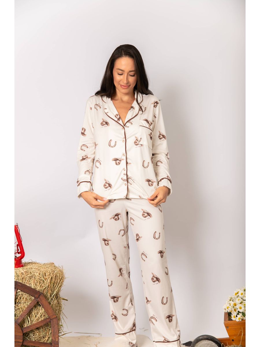 PRÉ-VENDA Pijama Feminino Americano Longo Chapéu Ferradura