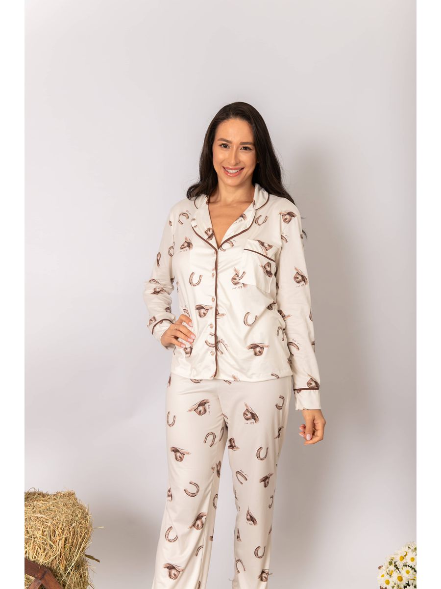 PRÉ-VENDA Pijama Feminino Americano Longo Chapéu Ferradura