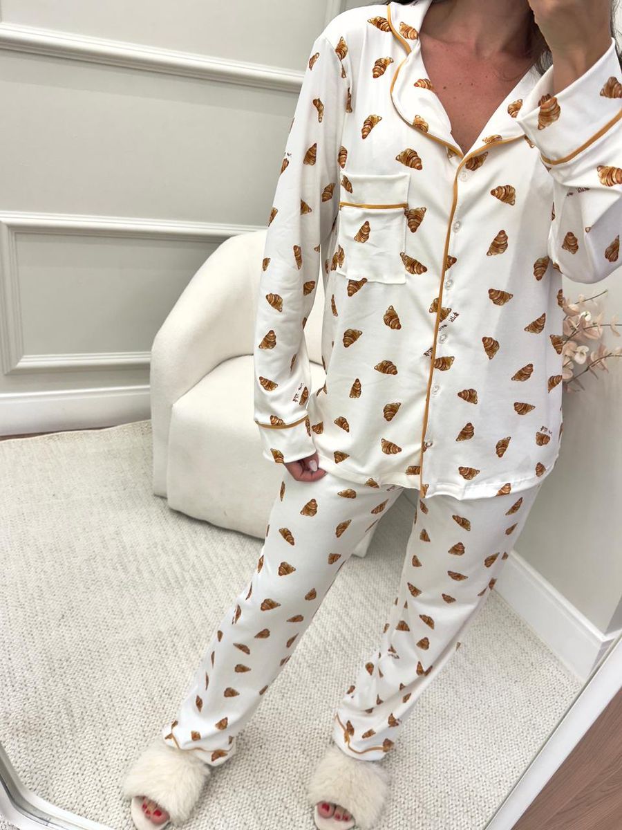 Pijama Feminino Americano Longo Croissant Branco 4