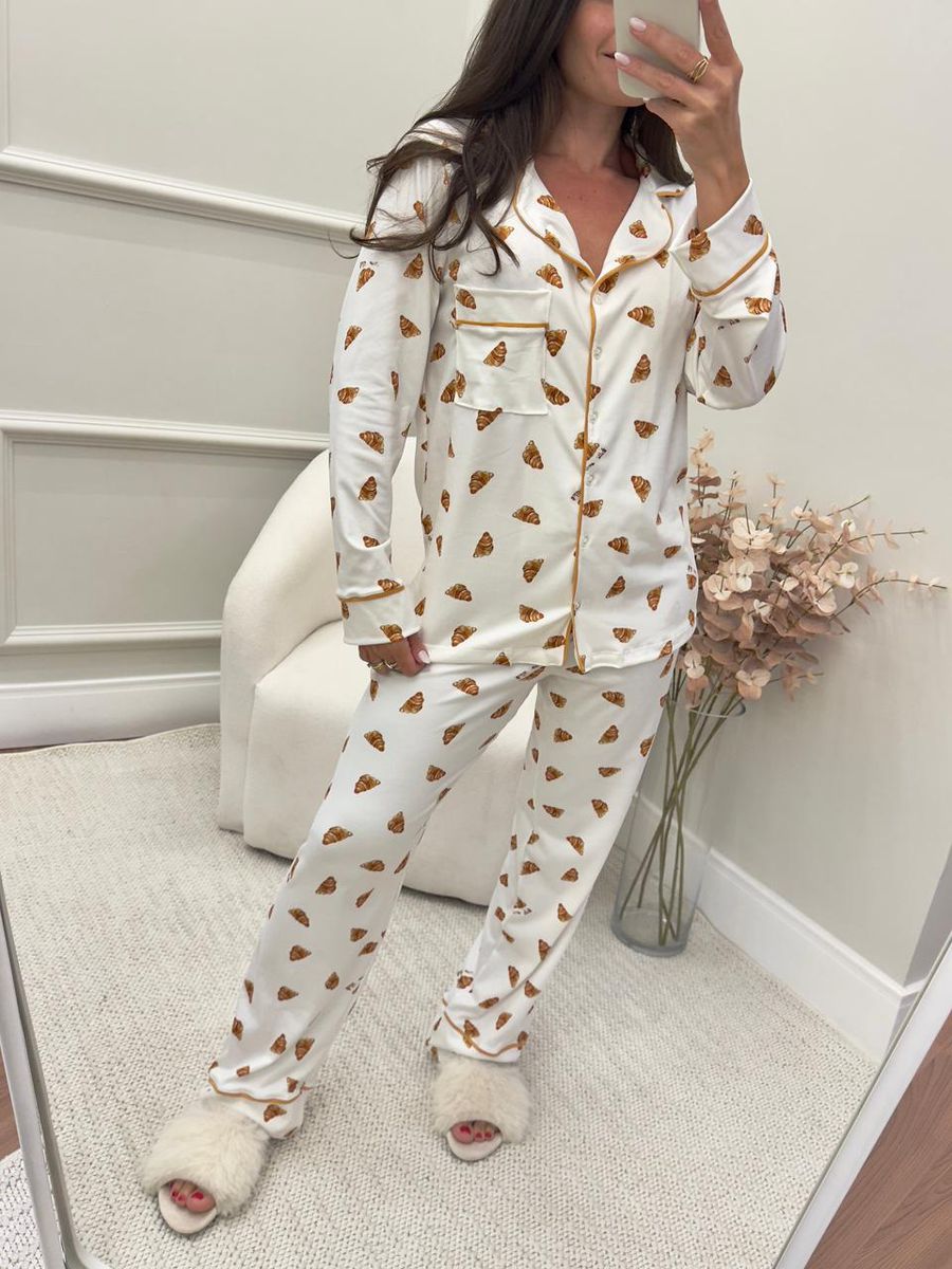 Pijama Feminino Americano Longo Croissant Branco 5