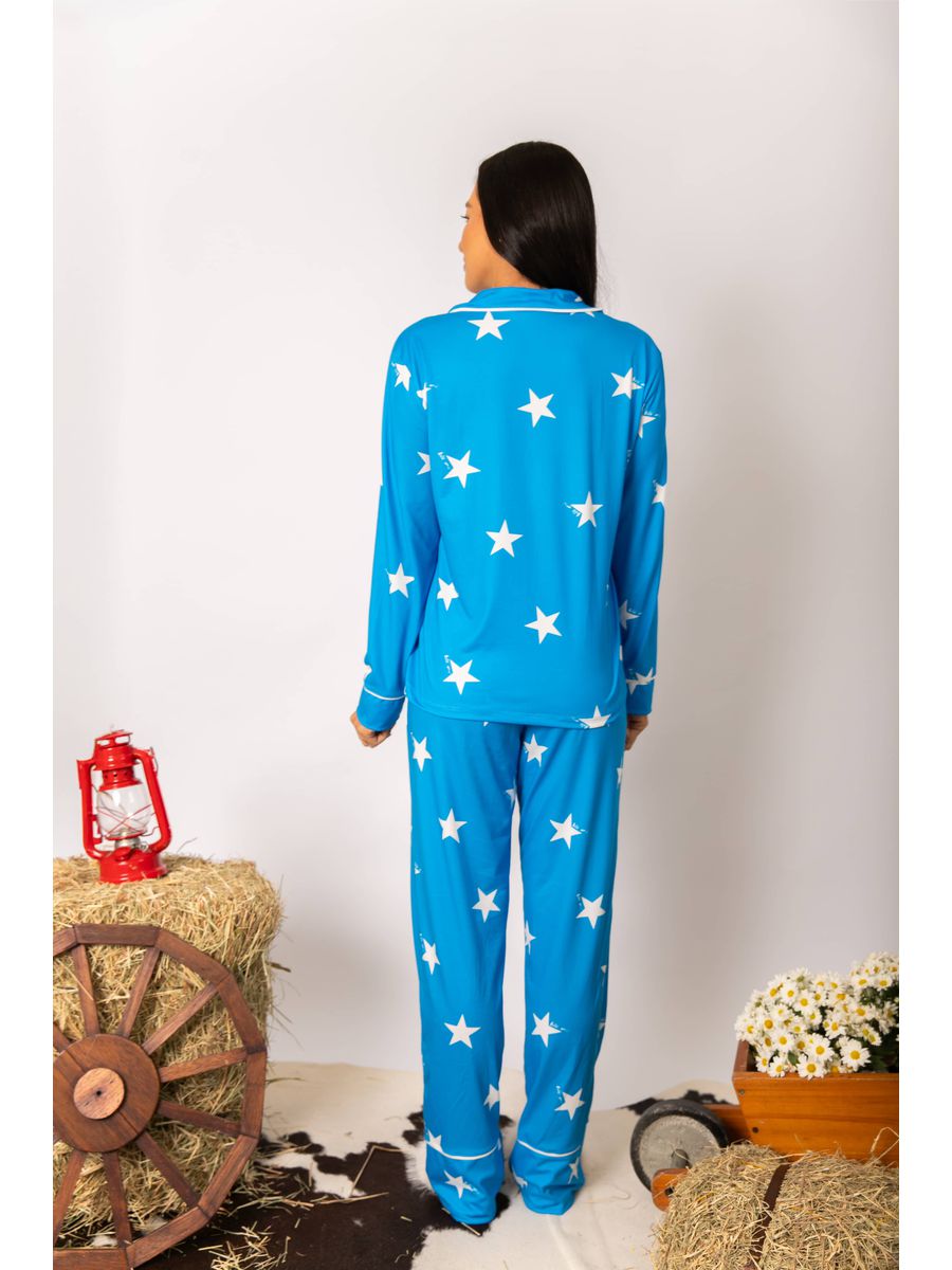 Pijama Feminino Americano Longo Estrelas