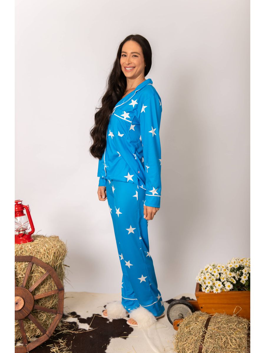 Pijama Feminino Americano Longo Estrelas