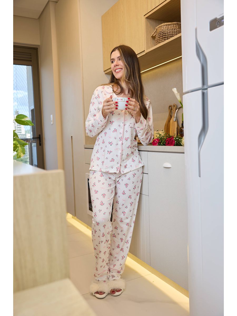 Pijama Feminino Americano Longo Flores 2