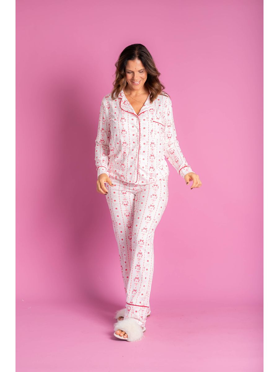 Pijama Feminino Americano Longo Laço Vermelho
