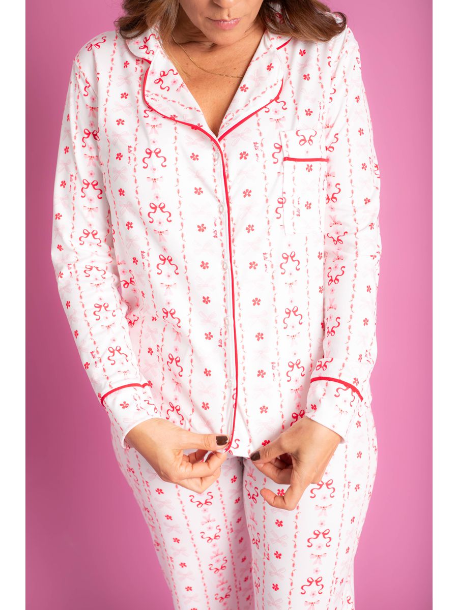 Pijama Feminino Americano Longo Laço Vermelho