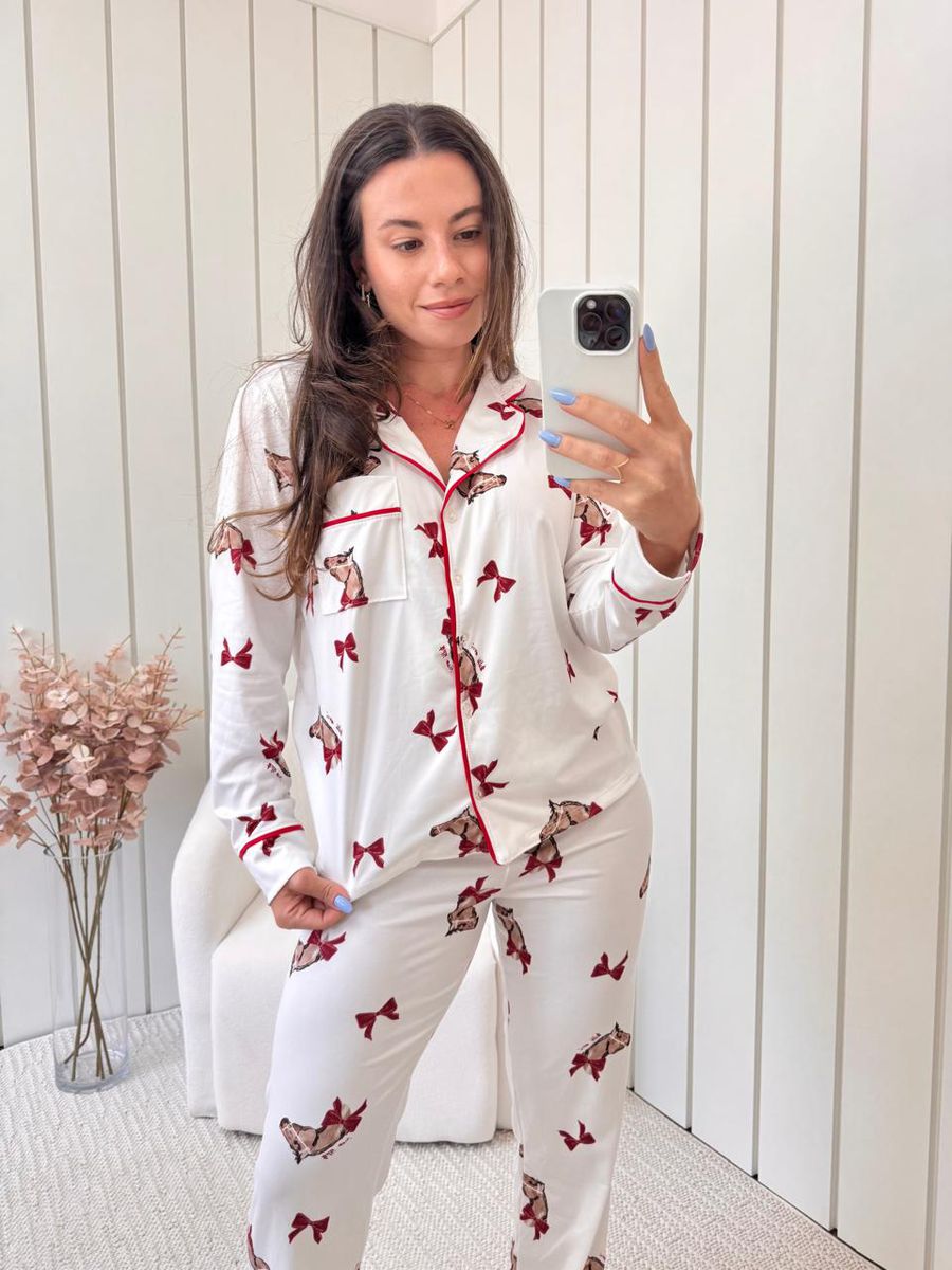 Pijama Feminino Americano Longo Laços Cavalos