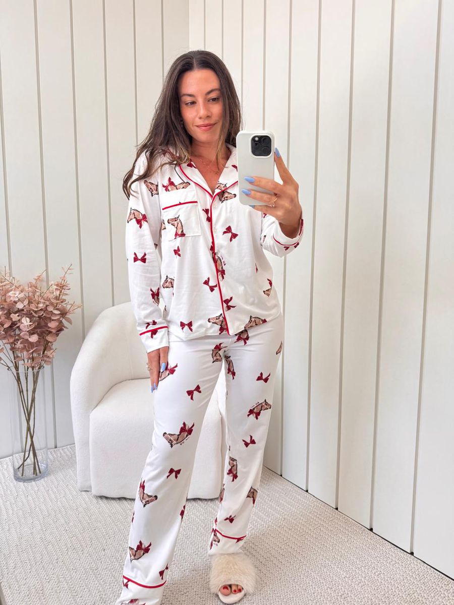 Pijama Feminino Americano Longo Laços Cavalos