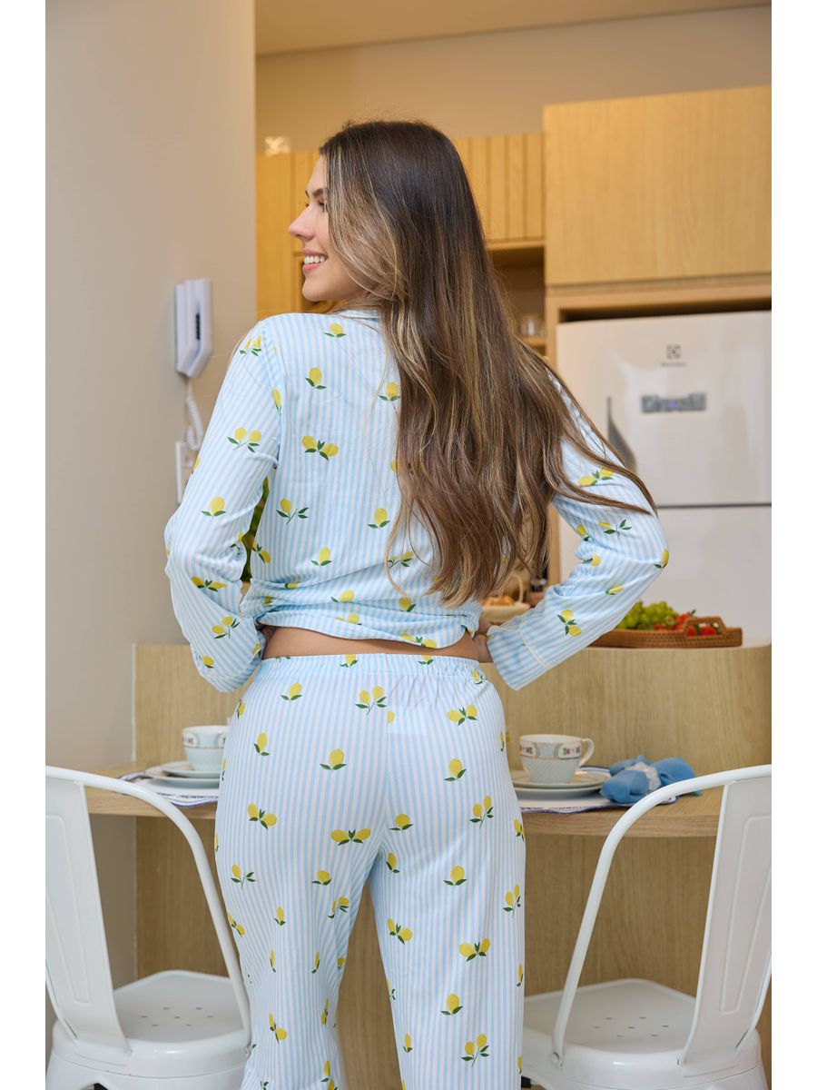 Pijama Feminino Americano Longo Listrado Limão 5