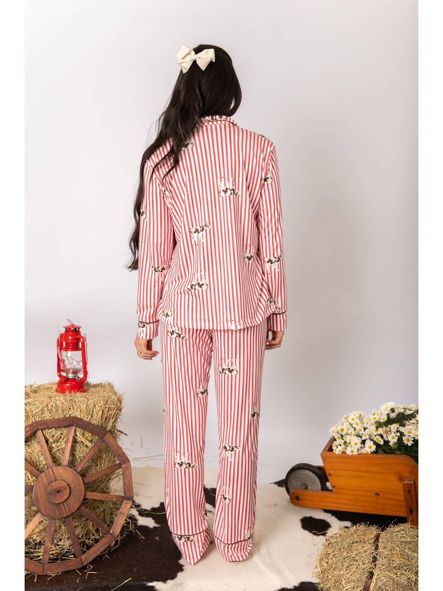 Pijama Feminino Americano Longo Listrado Vacas