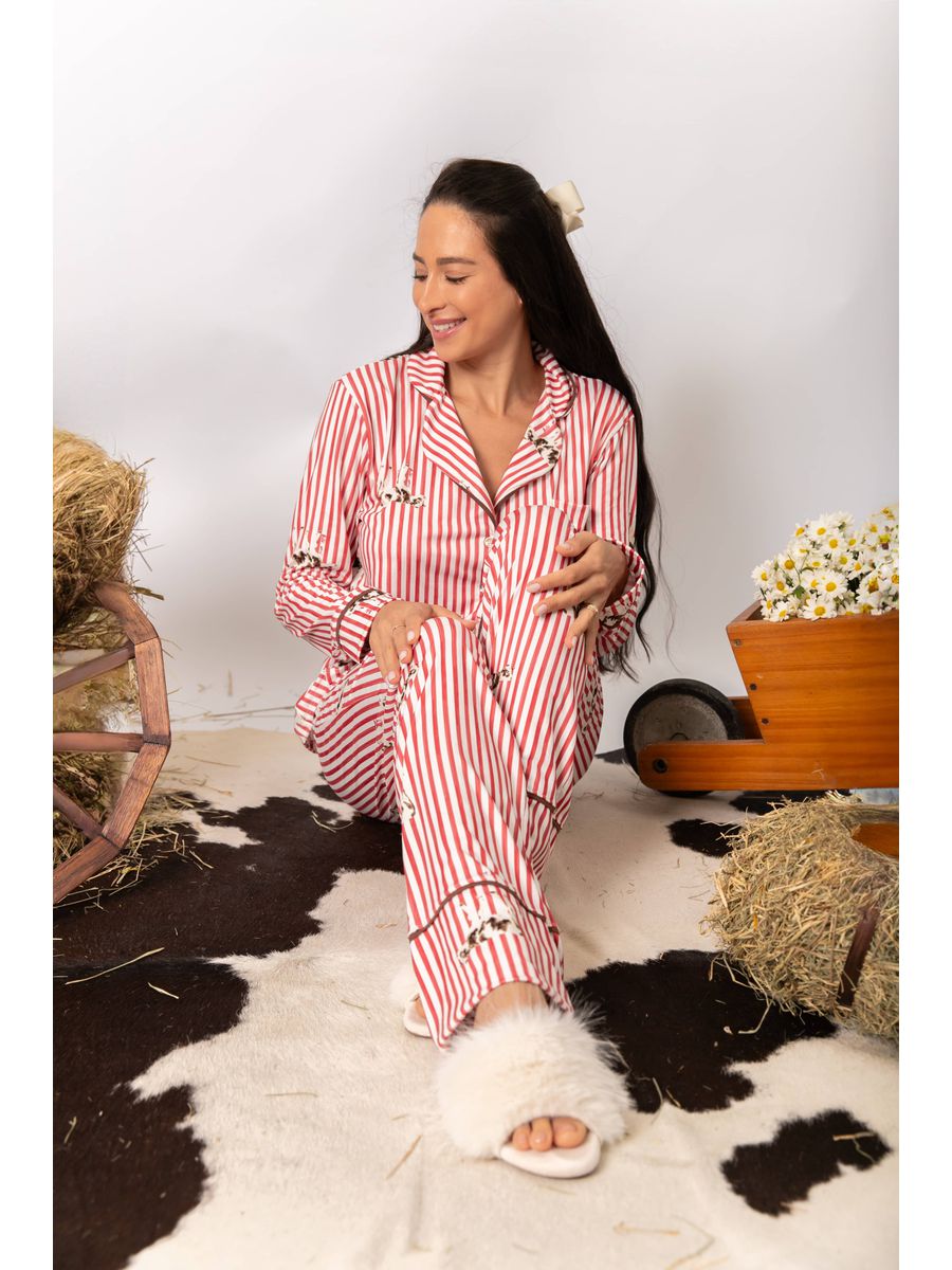 Pijama Feminino Americano Longo Listrado Vacas