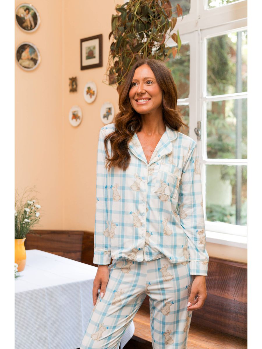 Pijama Feminino Americano Longo Coelho Xadrez